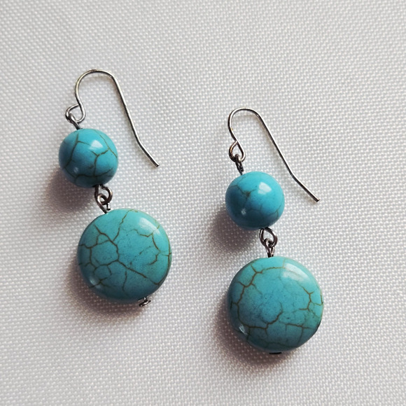 Unbranded Jewelry - Faux Turquoise Earrings Dangle Drop Pierced Blue Beaded Casual Southwestern Boho